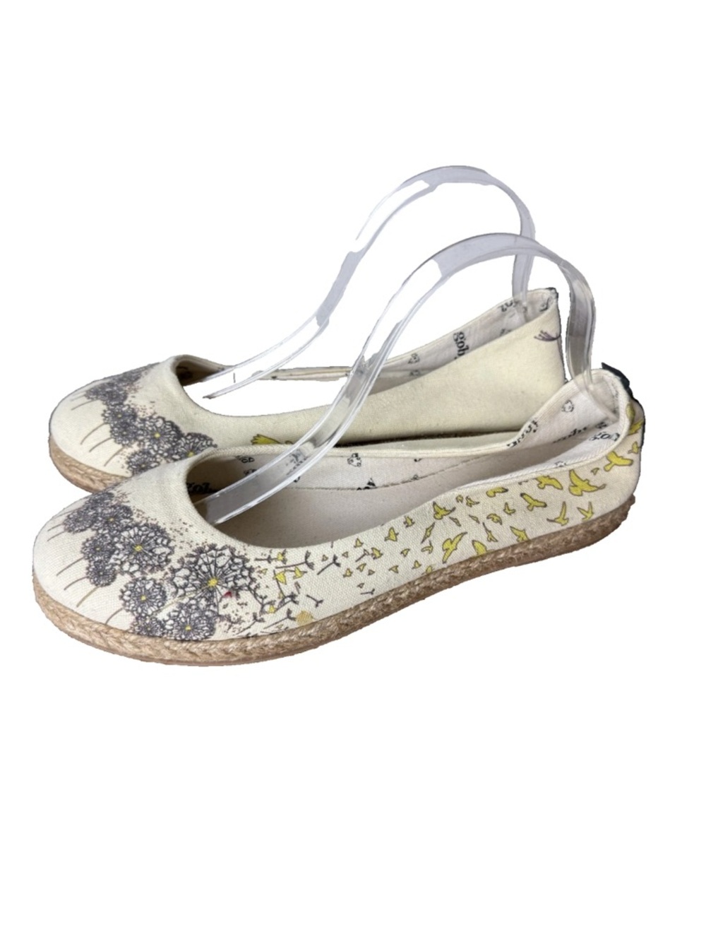 Goby Garden Printed Ballet Flats Size EU 41 US 10 Dandelions Birds Cream Black